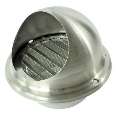 SPARES2GO Stainless Steel Round Bull Nosed External Extractor Wall Vent Outlet with Insect Mesh Grille (6" / 150mm)