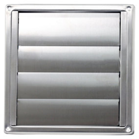 SPARES2GO Stainless Steel Square External Extractor Wall Vent Outlet with Gravity Flaps (4" / 100mm)