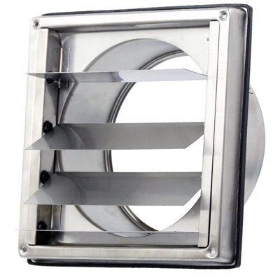 SPARES2GO Stainless Steel Square External Extractor Wall Vent Outlet with Gravity Flaps (6" / 150mm)