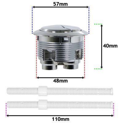 SPARES2GO Toilet Dual Flush Button 48mm WC Cistern Chrome Plated 110mm Double Push Rod Kit