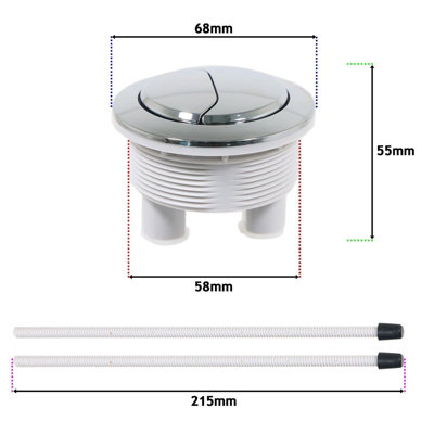 SPARES2GO Toilet Dual Flush Button 58mm WC Cistern Chrome Plated 215mm Double Push Rod Kit