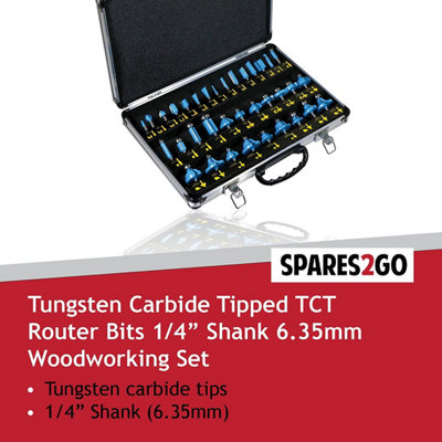 SPARES2GO Tungsten Carbide Tipped Router Bit Set (35 Pieces, 6.35mm 1/4'' Shank + Alloy Case)