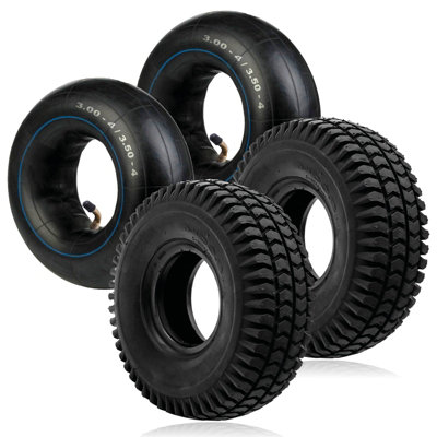SPARES2GO Tyre 3.00-4 Pneumatic Mobility Scooter 300x4 3.00x4 260x85 4" Rim + inner tube x 2