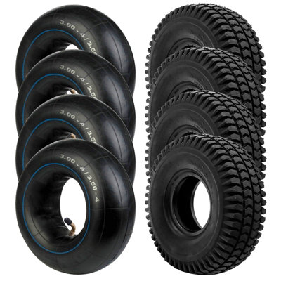 SPARES2GO Tyre 3.00-4 Pneumatic Mobility Scooter 300x4 3.00x4 260x85 4" Rim + inner tube x 4