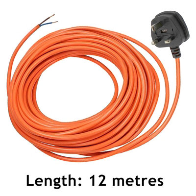 SPARES2GO Universal 12 Metre Cable & Lead Plug for Leaf Blower Garden Vac Vacuum (2-Core, 13A)
