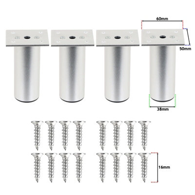 Brushed Satin Nickel Furniture Leg Extensions Adjustable Feet Round 2Dia 4/ set | UK