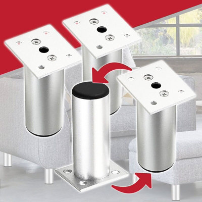SPARES2GO Universal Adjustable Furniture Feet 4.5 Silver Sofa Cabinet Bed Chair Riser Legs Pack of 4