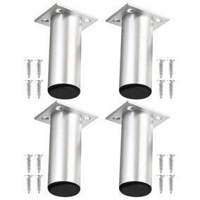SPARES2GO Universal Adjustable Furniture Feet 4.5" Silver Wardrobe Table Footrest Riser Legs (Pack of 4)