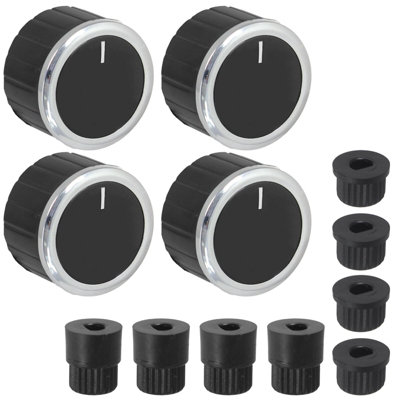 SPARES2GO Universal Black/Chrome Control Knobs for All Makes and Models of Oven Cooker & Hob (Pack of 4)