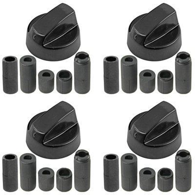 SPARES2GO Universal Black Control Knobs for All Makes and Models of Oven Cooker & Hob (Pack of 4)