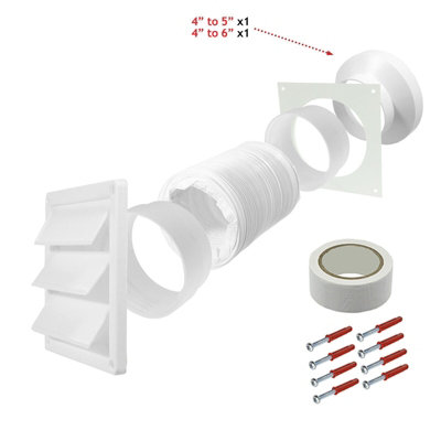 SPARES2GO Universal Cooker Hood External Vent Kit 4" 5" 6" 100mm 125mm 150mm Exterior Wall Duct Set (White)
