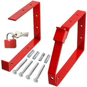 SPARES2GO Universal Lockable Wall Ladder Rack Brackets and Padlock Set (Red)