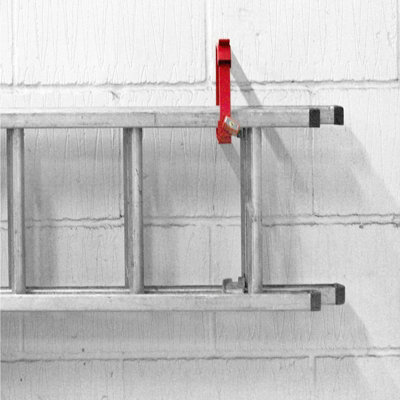 SPARES2GO Universal Lockable Wall Ladder Rack Brackets and Padlock Set (Red)
