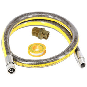 SPARES2GO UNIVERSAL Oven Cooker Gas Hose 4ft 1/2" Straight Bayonet Micro Pipe Connector PTFE