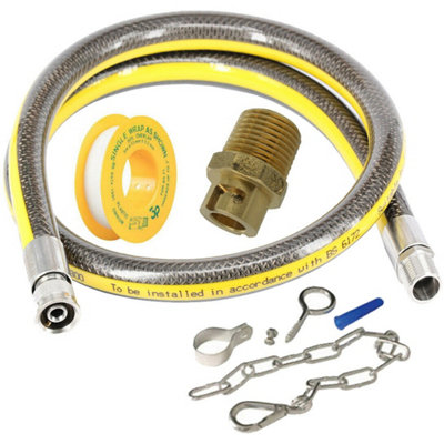 SPARES2GO UNIVERSAL Oven Cooker Gas Hose 4ft 1/2" Straight Bayonet Pipe Joint LPG PTFE Chain
