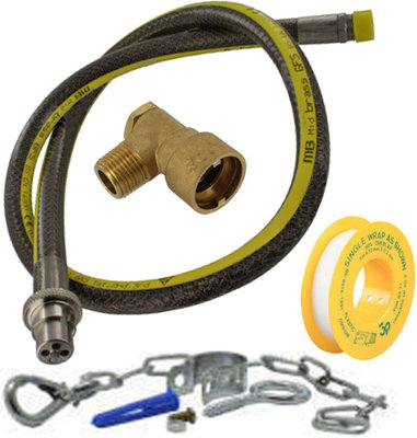 SPARES2GO Universal Oven Cooker Gas Supply Hose, PTFE Pipe Tape, Angled ...