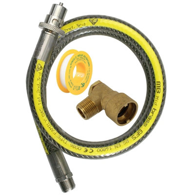 SPARES2GO UNIVERSAL Oven Cooker Gas Supply Hose Straight Bayonet Pipe 3ft 1/2" PTFE Tape