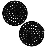 SPARES2GO Universal Round Air Fryer Drawer Liners (Reusable, Silicone, Non-Stick, Perforated, Pack of 2)
