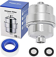 SPARES2GO Universal Shower Head 15 Stage Filter Hard Water Purifier Softener (Chrome Effect)