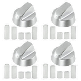 SPARES2GO Universal Silver Control Knobs for All Makes and Models of Oven Cooker & Hob (Pack of 4)