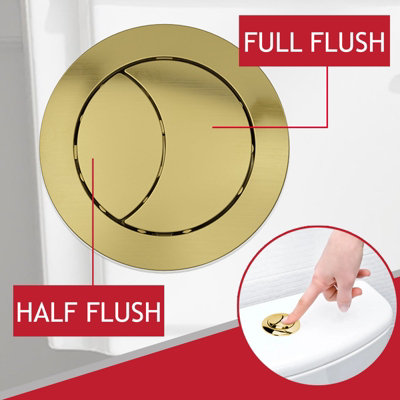 SPARES2GO Universal Toilet Cistern Dual Flush Push Button Kit for 20mm 40mm 50mm 60mm Lid Hole (Brushed Brass)