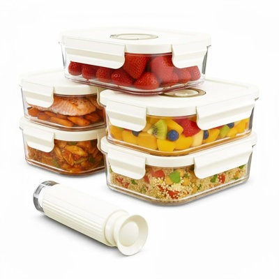 SPARES2GO Vacuum Food Storage Glass Containers with Securing Clips Lids ...