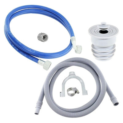 SPARES2GO Water Fill Pipe + Drain Hose + Seal Plug Kit Washing Machine Dishwasher Waste Extension Set (2.5m)