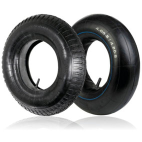 SPARES2GO Wheelbarrow Wheel Tyre (4.00-8 4.80-8, 35PSi) 9inch + Inner Tube x 2