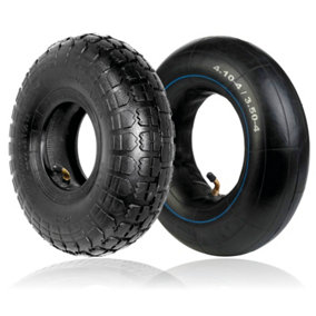 SPARES2GO Wheelbarrow Wheel Tyre and Inner Tube (4.10-4 3.50-4, 30psi) 4 inch + Innertube