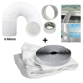 SPARES2GO Window Seal + Hose Vent Kit 6m 5" for Portable Air Conditioning Sealing Zip
