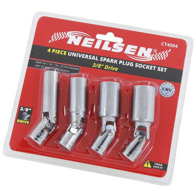 Spark Plug Socket Set 4pc 3/8" Drive Universal Joint (Neilsen CT4004)