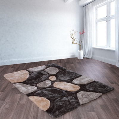 Sparkle Grey Modern Shaggy Abstract Easy To Clean Rug For Dining Room ...