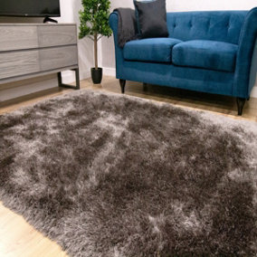 Sparkle Grey Shaggy Handmade Luxurious Plain Rug For Dining Room Bedroom & Living Room-160cm X 230cm