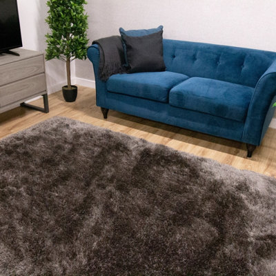 Sparkle Grey Shaggy Handmade Luxurious Plain Rug For Dining Room Bedroom & Living Room-60cm X 110cm