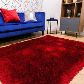 Sparkle Red Plain Shaggy Luxurious Handmade Rug For Living Room Bedroom & Dining Room-120cm X 170cm