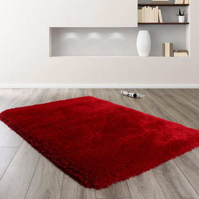 Sparkle Red Plain Shaggy Luxurious Handmade Rug For Living Room Bedroom & Dining Room-120cm X 170cm