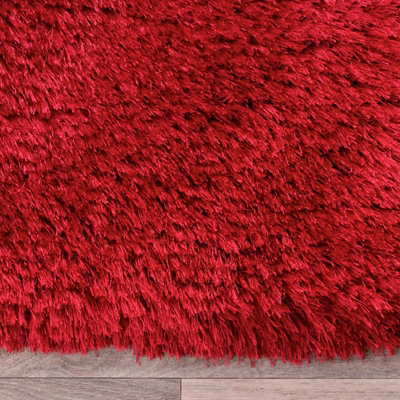 Sparkle Red Plain Shaggy Luxurious Handmade Rug For Living Room Bedroom & Dining Room-120cm X 170cm