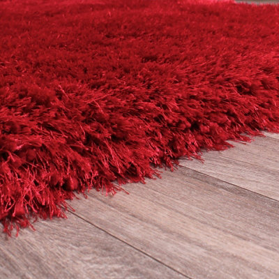 Sparkle Red Plain Shaggy Luxurious Handmade Rug For Living Room Bedroom & Dining Room-120cm X 170cm