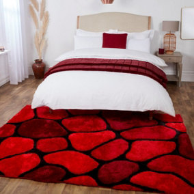 Sparkle Red Shaggy Modern Abstract Easy To Clean Rug For Dining Room Bedroom & Living Room-80cm X 150cm