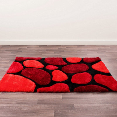 Sparkle Red Shaggy Modern Abstract Easy To Clean Rug For Dining Room Bedroom & Living Room-80cm X 150cm