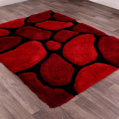 Sparkle Red Shaggy Modern Abstract Easy To Clean Rug For Dining Room Bedroom & Living Room-80cm X 150cm