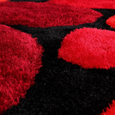 Sparkle Red Shaggy Modern Abstract Easy To Clean Rug For Dining Room Bedroom & Living Room-80cm X 150cm