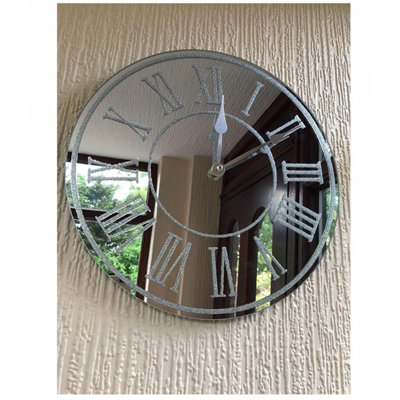 Sparkle Round Glitter Mirrored Wall Clock - Silver