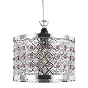 Sparkly Ceiling Pendant Shade with Clear and Purple Beads