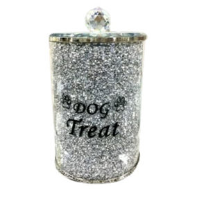 Sparkly Crushed Crystal Silver Dog Treat Jar