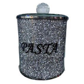 Sparkly Crushed Diamond Silver Crystal Pasta Jar With Mirror Lid