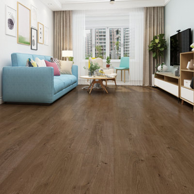 SPC Click Flooring Composite Plank Flooring - Underlay Installed - Dark Walnut Oak - 2.193m2 Pack