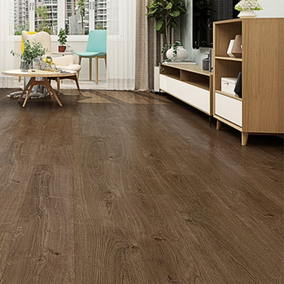 SPC Click Flooring Composite Plank Flooring - Underlay Installed - Dark Walnut Oak Plank Style 2.193m2 Pack