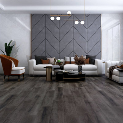 SPC Click Flooring Composite Plank Flooring - Underlay Installed - Graphite Black Oak - 2.193m2 Pack