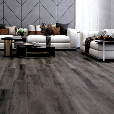SPC Click Flooring Composite Plank Flooring - Underlay Installed - Graphite Black Oak Plank Style 2.193m2 Pack